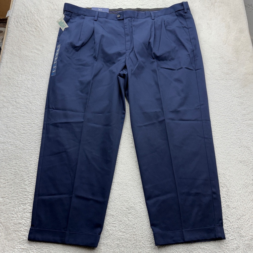 Croft & Barrow Mens 50x29 Navy Blue Pleated Premium No Iron Cotton Dress Pants
